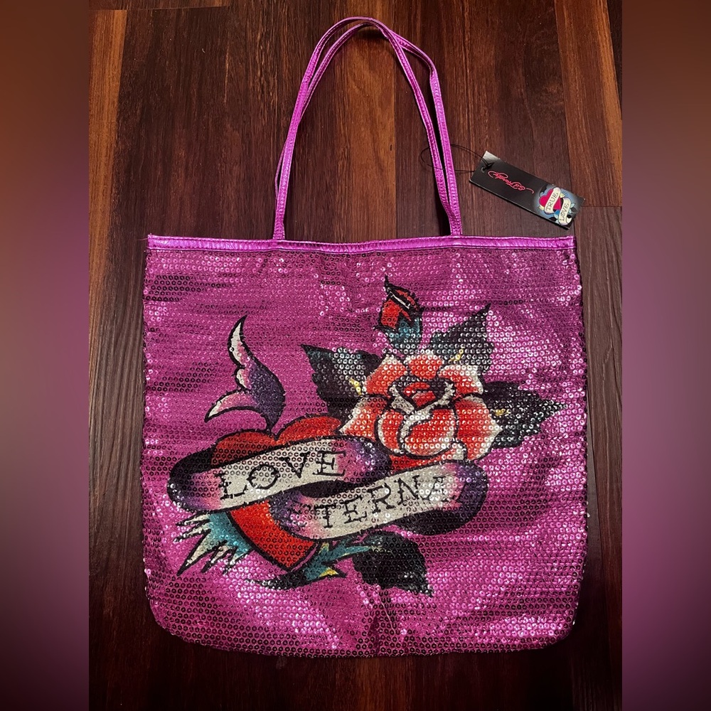 Vintage Ed Hardy Love Eternal Pink Sequin Tote Bag